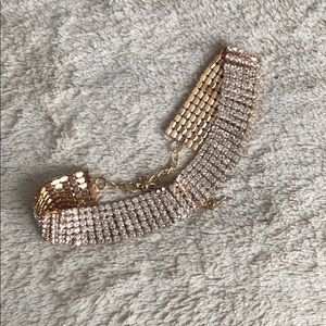 Rose Gold Rhinestone Bling Glam Choker Necklace